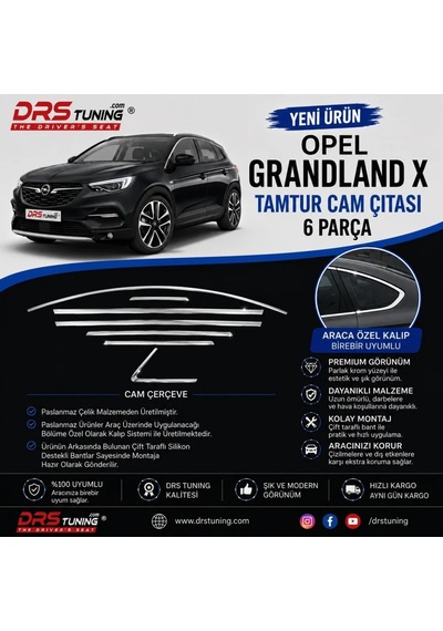 Opel Grandland X Krom Cam Çıtası 6 Parça