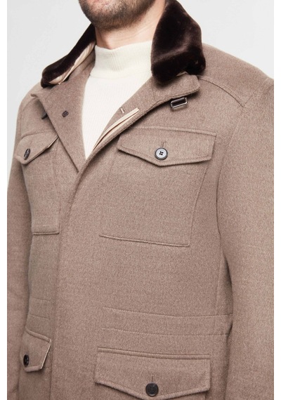 Twn Slim Fit Vizon Düz Çıkarılabilir Kürklü Kaban 3eck777300551 VIZON Vizon