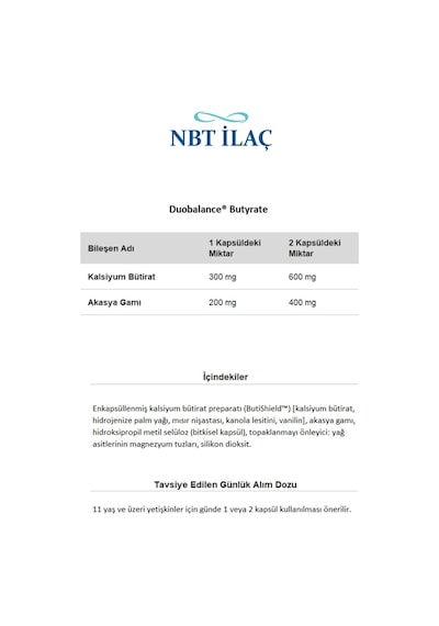 Nbtlife Duobalance Butyrate 30 Kapsül