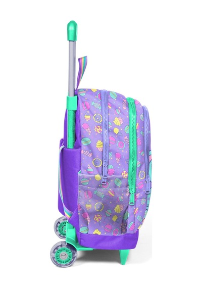 Coral High Kız Çocuk Mor Yeşil Ayıcık Desenli Işıklı Tekerlekli Çekçek Okul Çantası - 34005 Çok Renkli