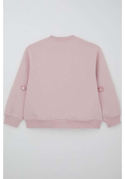 Locoloco Kız Çocuk Sweatshirt Çiçek Motifli 9-14 Yaş, Pembe Pembe