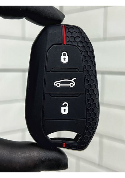 Peugeot 208 308 408 508 2008 3008 5008 Petek Desenli Anahtar Kılıfı Siyah Kırmızı