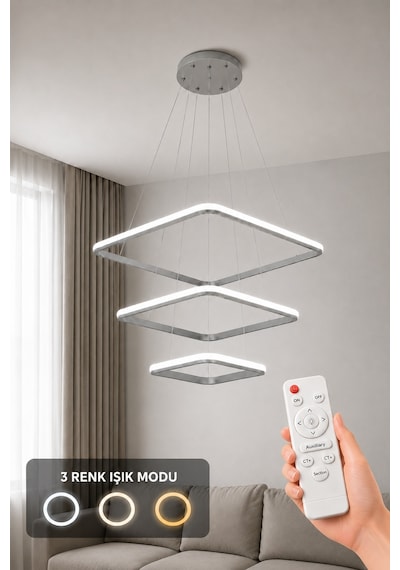 AvizeGO Melo 3'lü Led Sarkıt Avize 3 Renk Kumandalı Gri