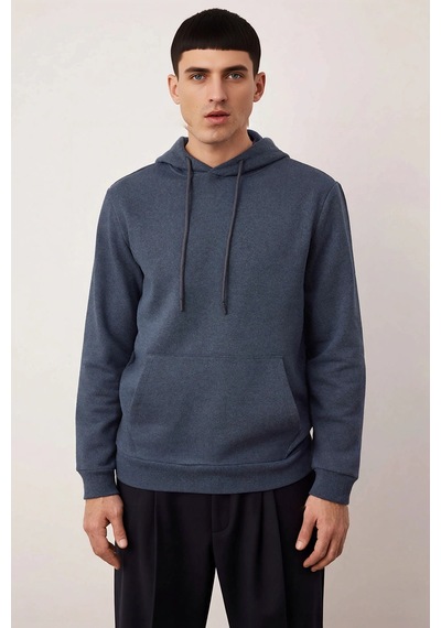 Benerly Erkek Kapüşonlu Standart Kol Regular Kalıp Sweatshirt Fonksiyonel Indigo
