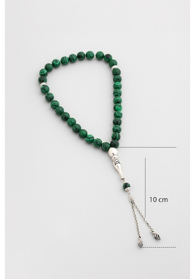 Doğal Malahit Taşlı 23 Cm Gümüş Tesbih Beyaz