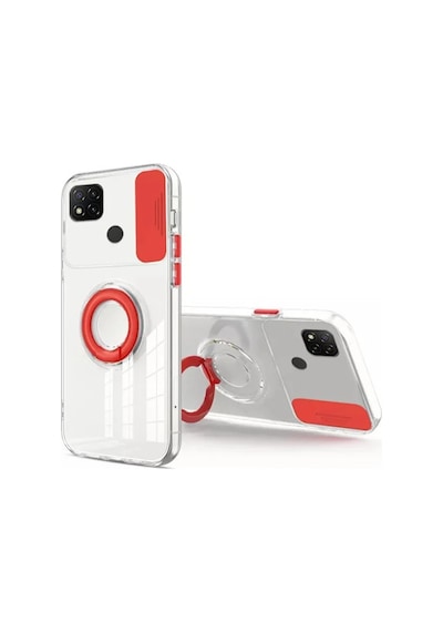 Ally Xiaomi Redmi 9c Kılıf Sürgülü Kamera Lens Korumalı Yüzük Standlı Silikon Kılıf- 5775 Şeffaf