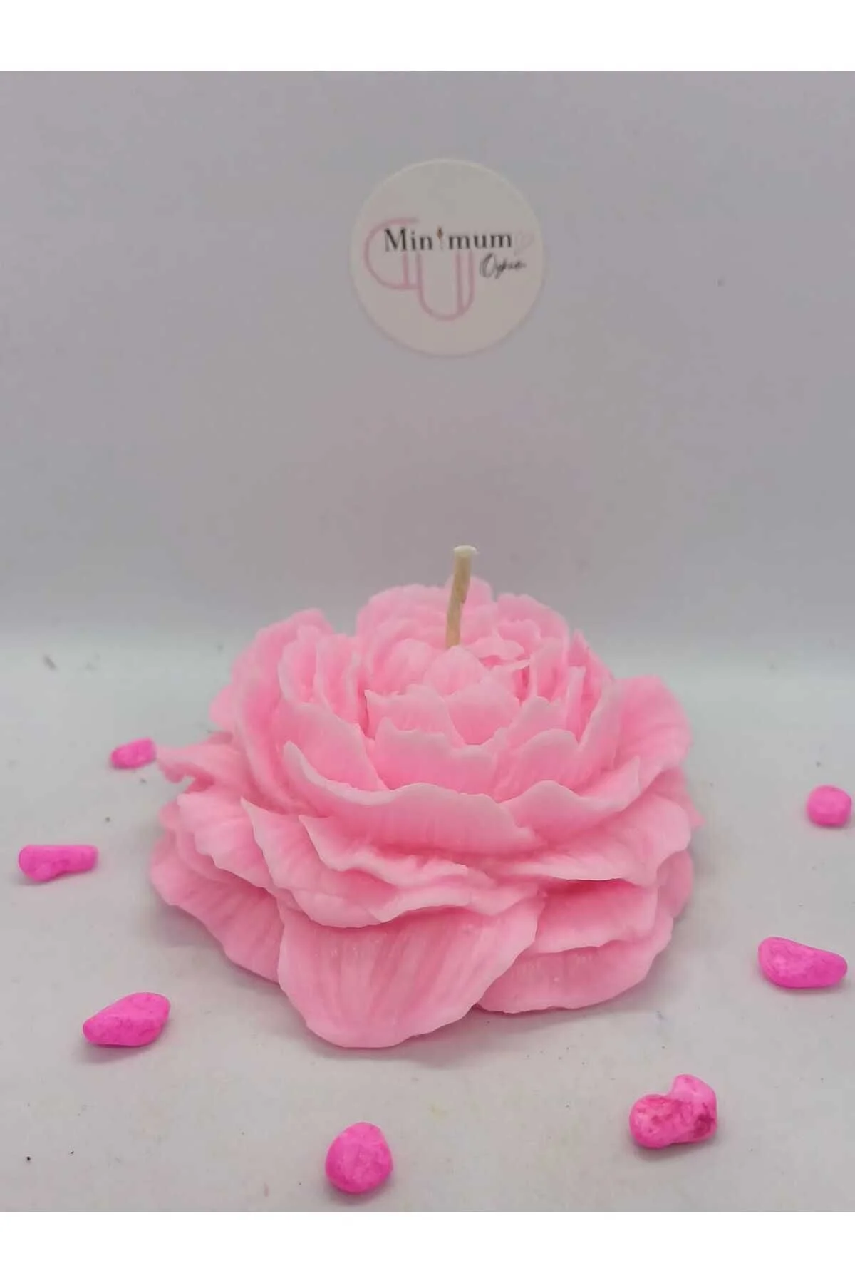 2'li Şakayık Pembe Renk Gül Kokulu Dekoratif Mum