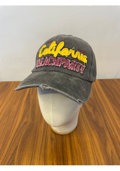 Hamze Vintage Eskitme Yıkamalı Model Nakışlı Unisex Cap Şapka Füme