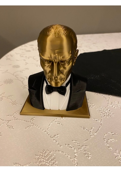 Riva Self Atatürk Büstü Özel Tasarım Gold Siyah Smokinli Biblo Heykel 3d - 10 Cm