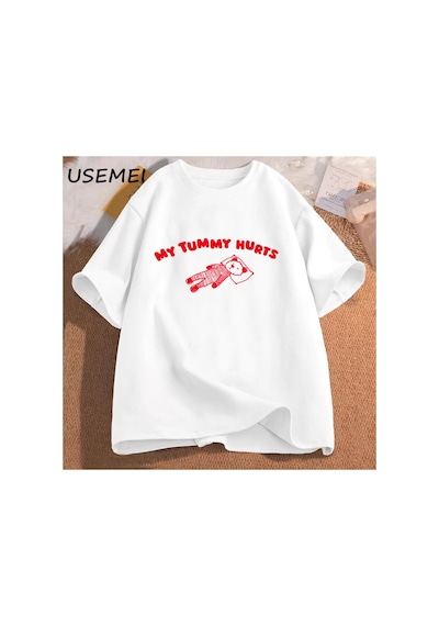 Tarzsokak Benim Karın Acıyor Ayı Meme Grafik T Shirt Pamuk Kısa Kollu T-shirt Boy Adam Giysileri Komik 2846 Beyaz