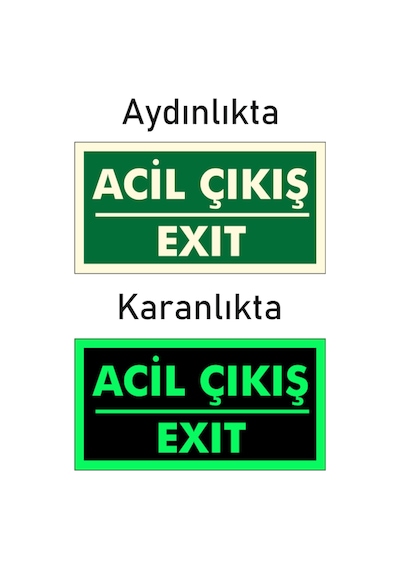 Fotolümen Fosforlu Acil Çıkış/Exıt Yön Levhası