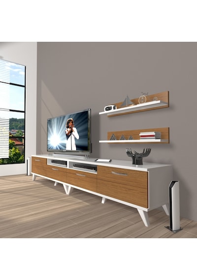 Decoraktiv Eko 200r Mdf Retro Tv Ünitesi Tv Sehpası Beyaz - Ceviz
