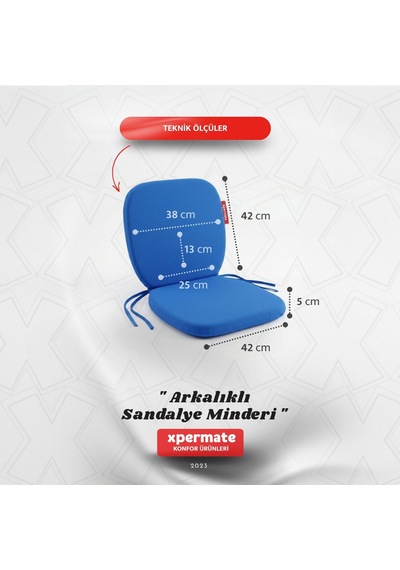 Arkalıklı Sandalye Minderi Oval Bağcıklı Mutfak Bahçe Balkon Minderi Mavi