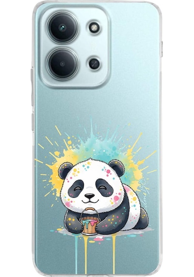 Xiaomi Redmi 15c 4g İle Uyumlu Splash Panda Tasarımlı Şeffaf Silikon Kılıf Şeffaf