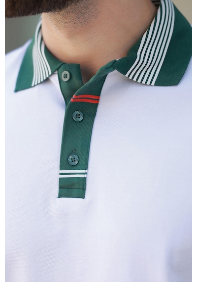 Madmext Beyaz Polo Yaka Erkek T-shirt E7147 Beyaz