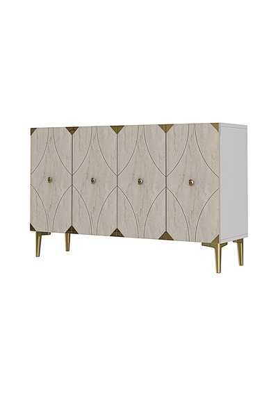 Ka1297btg Alfa Konsol Ve Tv Sehpası Beyaz-traverten-gold 120cm