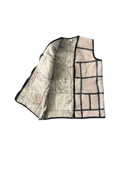 Ln Leather Özel Üretim Patchwork -süet Gerçek Deri Çocuk Yelek 5-6 Yaş Bej