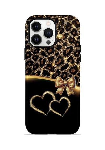 Velvoria Valestra Altın Kalpli Leopar Apple iPhone Uyumlu 14 Pro Darbe Korumalı Kılıf Valestra Select - Altın Kalpli Leopar
