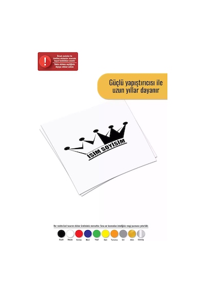 İsim Soyisim Taç - Araç, Oto, Laptop, Duvar Uyumlu Sticker 10 9 Cm