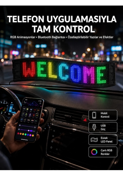 Matrix Led Cama Yapışan Telefon Kontrollü Panel Dijital Ekran Kumandalı Çok Renkli 28689544