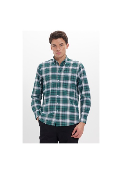 Tudors Erkek Regular Fit Klasik Kesim Düğmeli Yaka Küçük Kareli Pamuklu Gömlek-46108 Yeşil