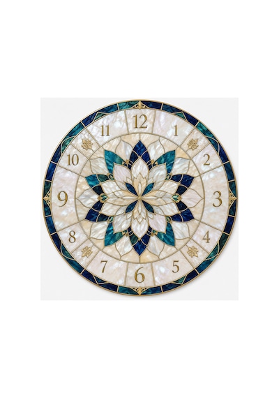 AA Shop Ve Vitray Görünümlü Dekoratif Baskılı Ahşap Duvar Saati 45 Cm Sessiz Akar Mekanizma 887 Çoklu Renkli