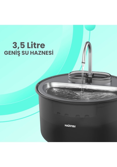 Haustier Wf009ls Siyah , Çelik Üst Tabla , 3.5lt Geniş Bpa İçermez Hazne, Otomatik Kedi Su Sebili,kedi Su Çeşmesi, Su Pınarı