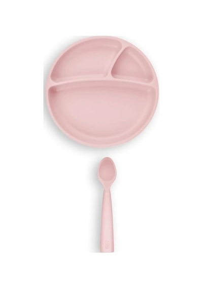 Vakum Tabanlı Silikon Tabak, Nam Nam Kaşık 2'li Set, Pembe Genel