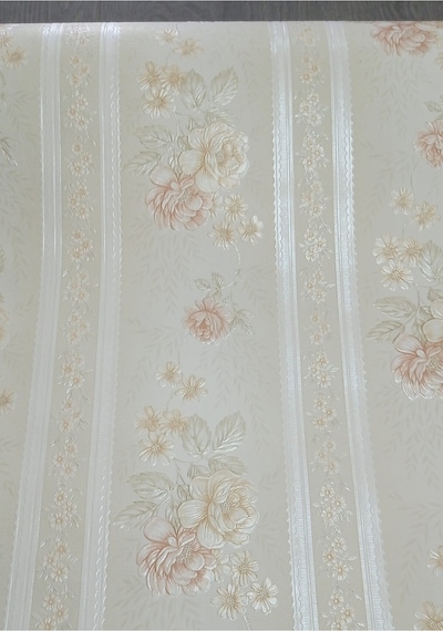 Çiçek Desenli Kabartmalı Silinebilir Duvar Kağıdı 50cm Genişliğinde 10 Metre Uzunluğunda Krem
