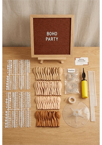 Boho Toprak Tonları Süsleme Deluxe Set Kahve Keçe Yazı Panosu Standlı Pompa Balon Zincirli 7 Li Şeffaf Balon Standlı 1 - 12 Yaş