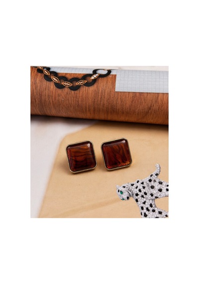 Lunarie Vintage Kare Tortoise Desenli Küpe Vıp Seri Amber Kahve Kahverengi