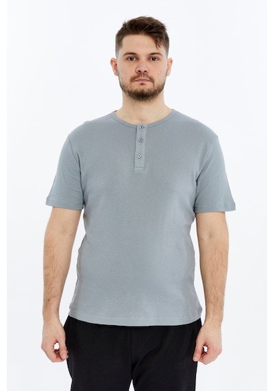 Erkek Henley Yaka %100 Pamuklu Dokulu Kumaştan Kısa Kollu Günlük Basic Tişört Gri