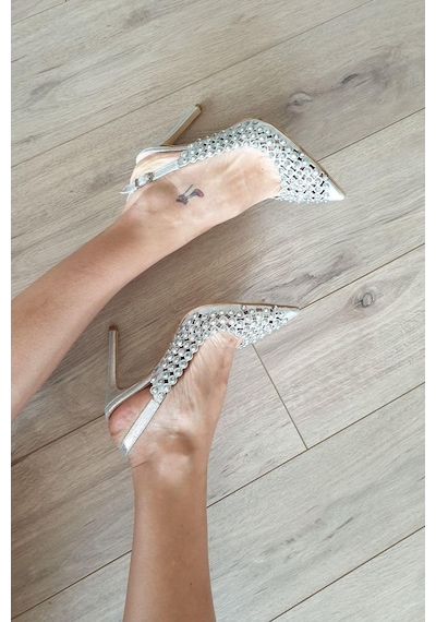 4167 Topukla Kadın 10 Cm Ince Topuklu Taşlı Abiye Ayakkabı