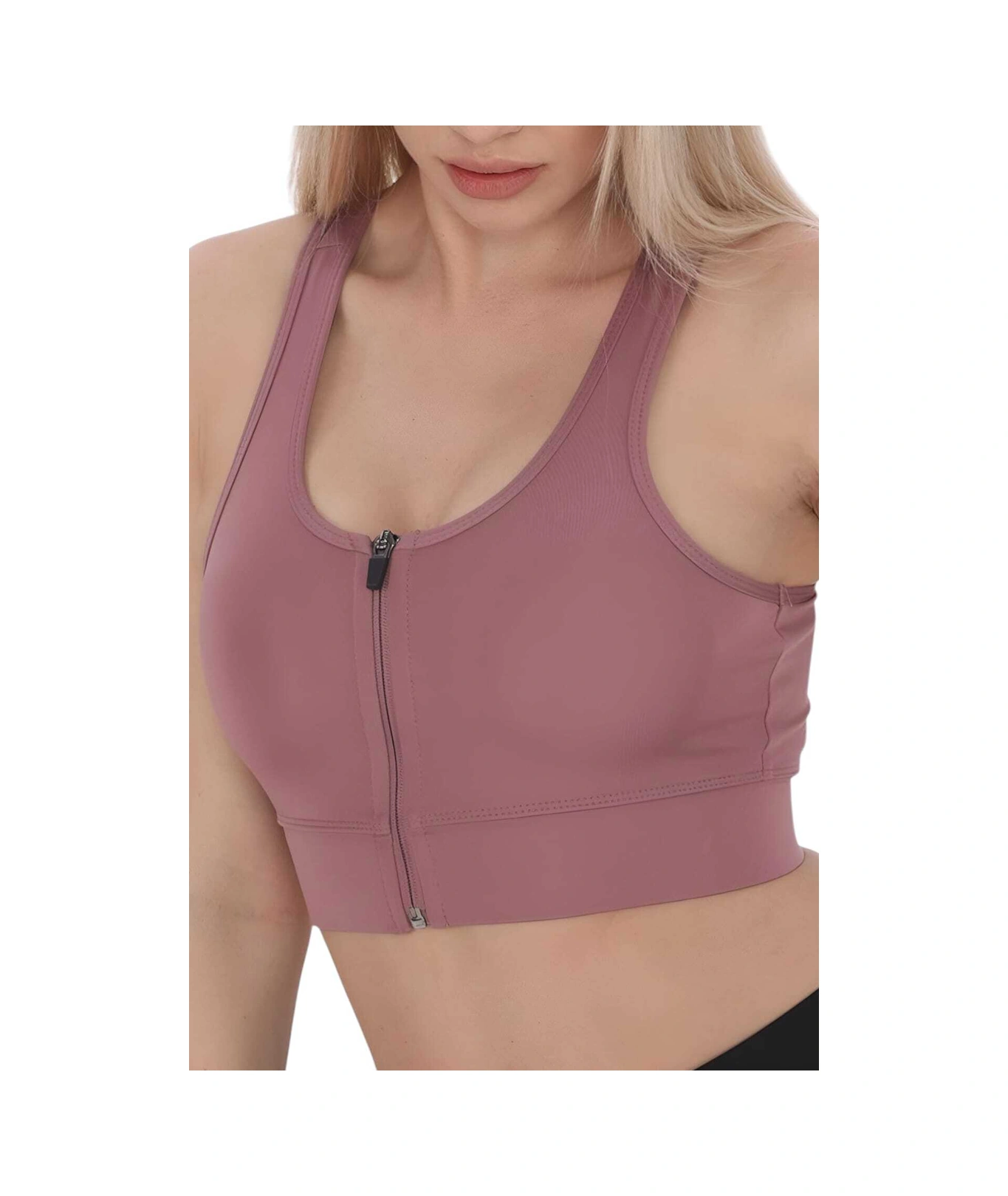 Tezzgelsin Kadın Fermuarlı Sporcu Crop Kadın Büstiyer Gül Kurusu