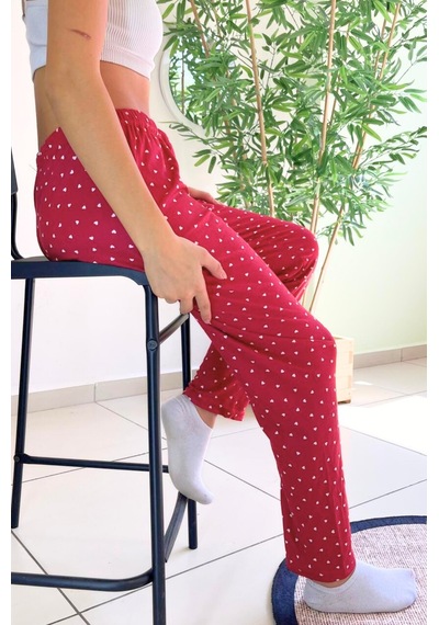 Farya Home Dreamy Soft Kadife Dokulu Desenli Süet Pijama Altı Pantolon Bordo