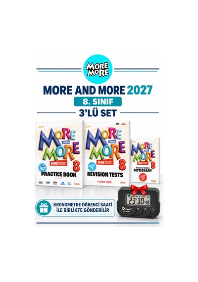 Güncel 8.sınıf 8 More&more Practice Book&dıctıonary Readers & Skılls + Gramer And Vocabulary 3 Lü Set +kronometre
