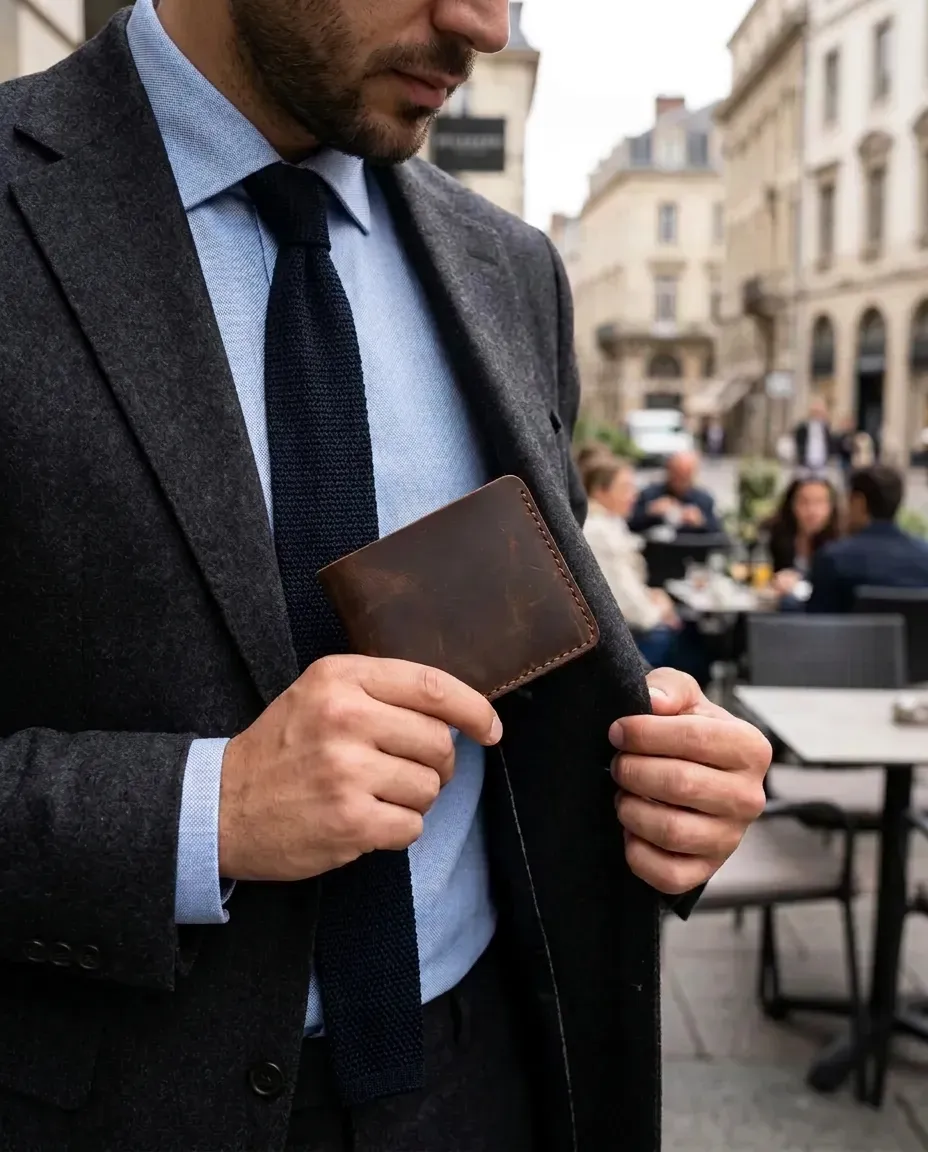 Natderi %100 Hakiki Deri Vintage Erkek Cüzdan - Kahverengi El Dikişi Klasik Model Cüzdan Taba