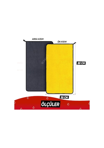 - Ultra Kalın Mikrofiber Oto Araba Yıkama Kurulama Havlusu 60x30 Cm, Orta Boy Çift Katlı Araç K
