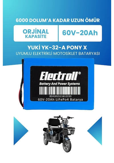 Yuki Yk-32-a Pony X Uyumlu Batarya Standart Kapasite Lifepo4 60v 20ah Elektrikli Motosiklet Bataryası