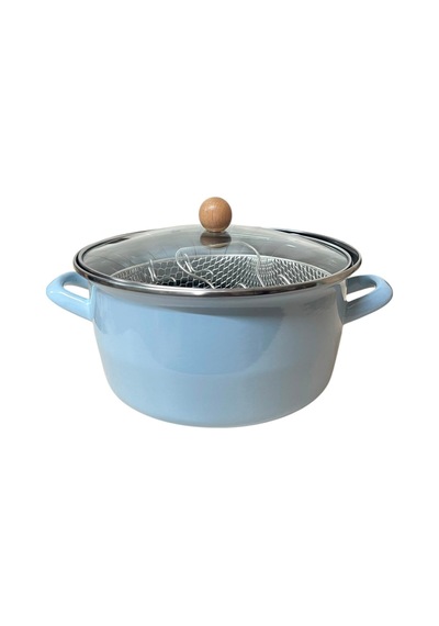 Lüks Emaye Kızartma Tenceresi 22 Cm Mavi