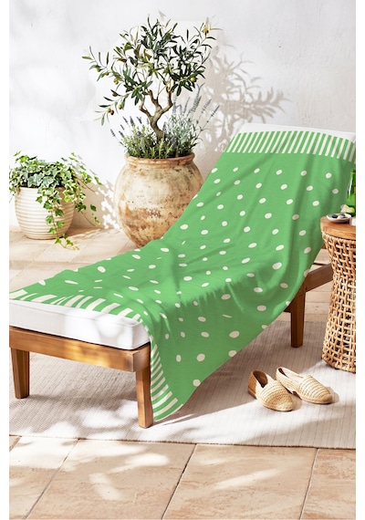 Yeşil Puantiyeli Modern Plaj Havlusu - Minimalist Beyaz Çizgili Hızlı Kuruyan Mikrofiber Havlu Örtü Çiy Deniz