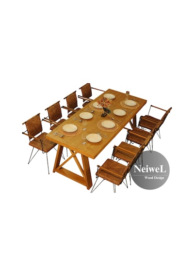 Neiwel Kues Doğal Mutfak Ve Ahşap Yemek Masası-120-220 Açık Ceviz