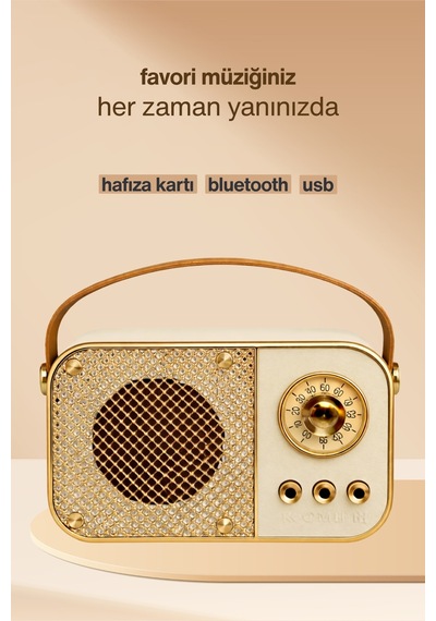 Nostaljik Bluetooth Hoparlör Bluetooth 5.2 Usb & Tf Kart Destekli Led Taşınabilir Speaker