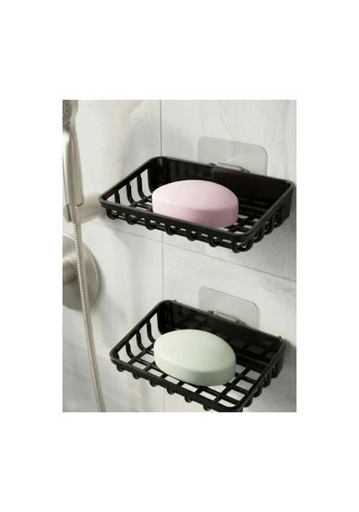 Chacha Home 2'li Set Yapışkanlı Banyo Sabunluk, Katı Sabun Tutacağı, Lavabo Mutfak Katı Sabunluk Süngerlik Siyah Siyah