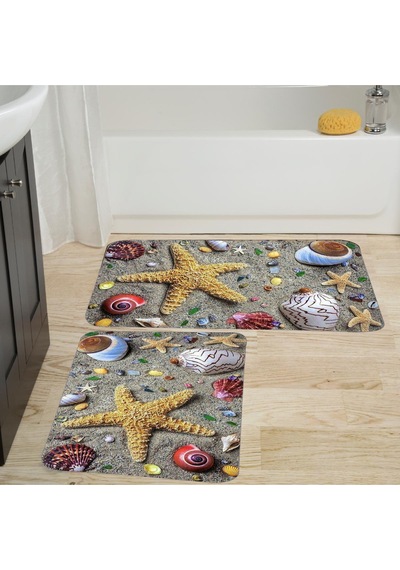 Rovigo Home Baskılı Kaymaz Taban 2 Li Banyo Paspas Takım Rvg5007-100X60-60X50 Çok Renkli