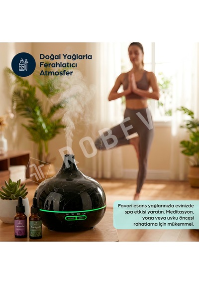 Robeve 550 Ml Otomatik Hava Nemlendirici Buhar Makinesi Oda Nemlendirici Aroma Difüzör Siyah Mermer