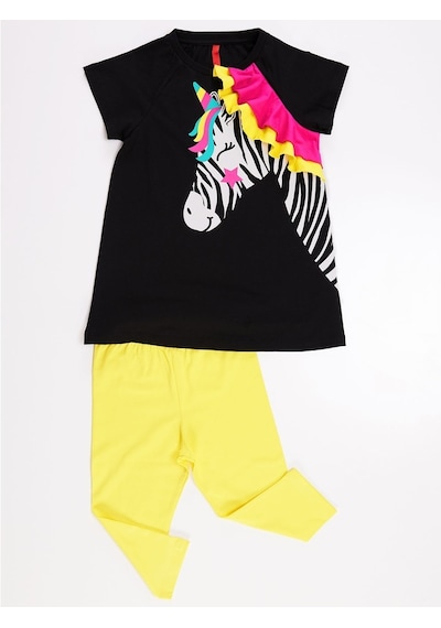 Denokids Zebracorn Siyah Kız Çocuk Tunik Takım Siyah