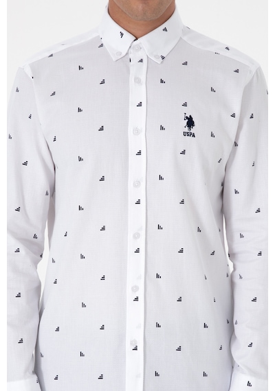 U.S. Polo Assn. Erkek Beyaz Uzun Kollu Desenli Gömlek 50316561-VR013