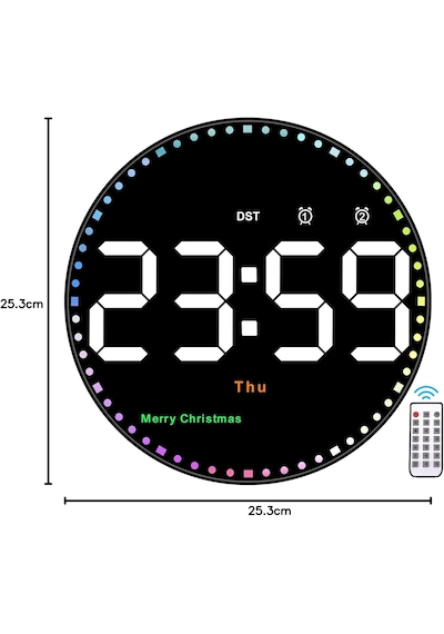 10'' Akıllı Dijital Duvar Saati Led Ekran Uzaktan Kumanda Alarm Siyah