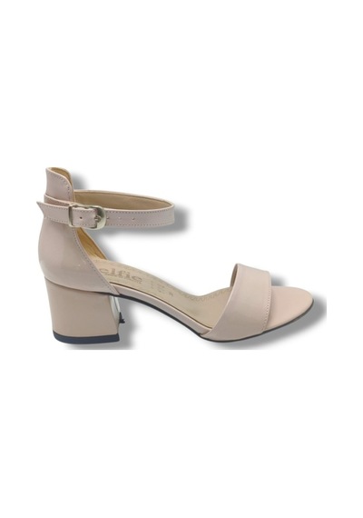 Selfie 4601-26 Rugan Tek Bant Orta Topuk Fashion Kadın Sandalet 5,5cm Bej